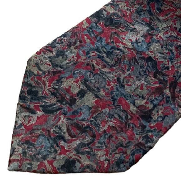 Vintage Christian Dior Monsieur Silk Tie Grey Red Blue Abstract Florals Necktie - Picture 1 of 8